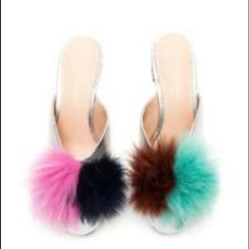 Loeffler Randal Lulu Fur Pompom Block-Heel Mule Pump, sz 10